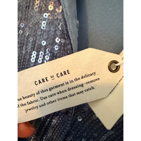 Anthropologie Pilcro Blue Sequin Oversized Button Up Blouse Size XL NEW - Picture 12 of 16